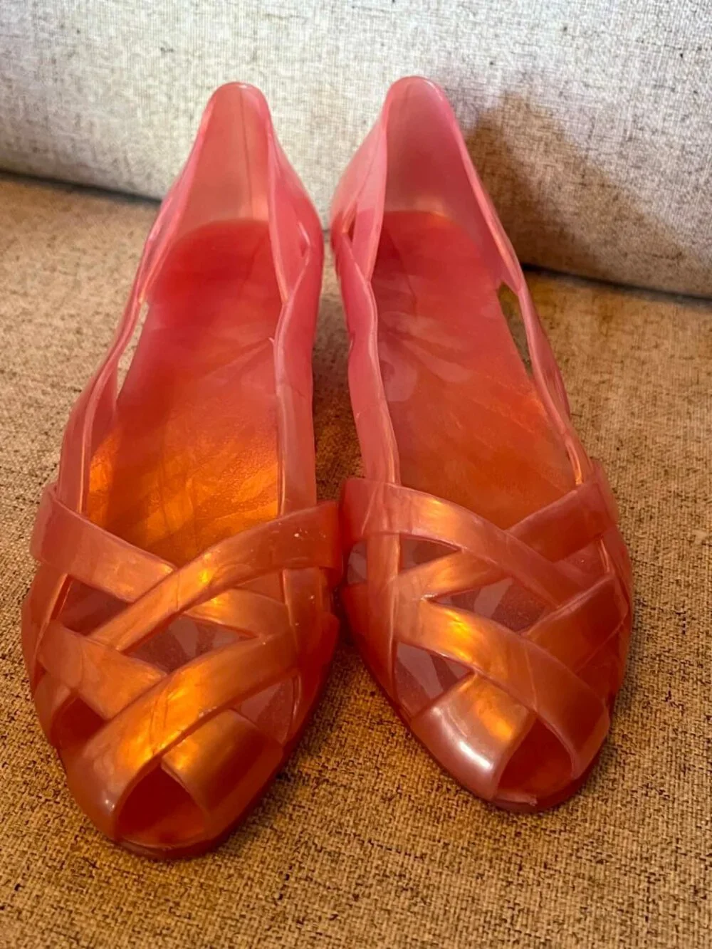Vintage 80's-90's Wedge Jelly Shoes Peachy/Pink Size Y7